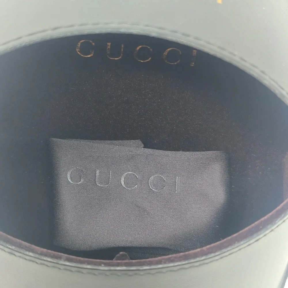 Authentic GUCCI Black Leather Sunglasses Case & Microfiber Cleaning Cloth Set